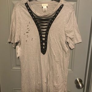 Distressed Lace up Tee
